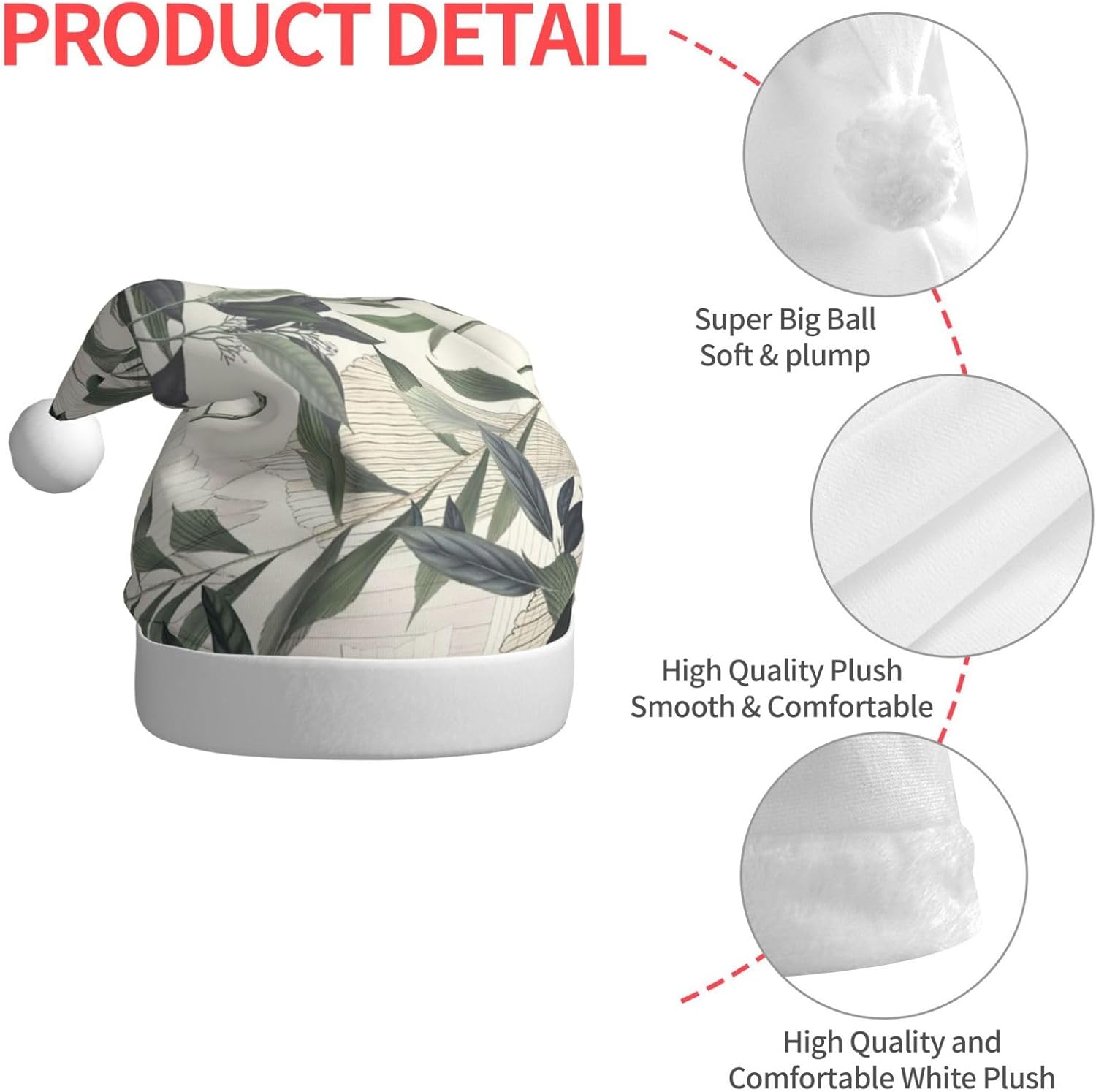 QINZHENG Personalized Santa Hat with Palm Tree Leaves Design