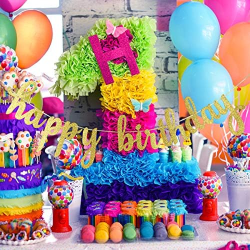Gold Glitter Happy Birthday Banner for Party Decorations