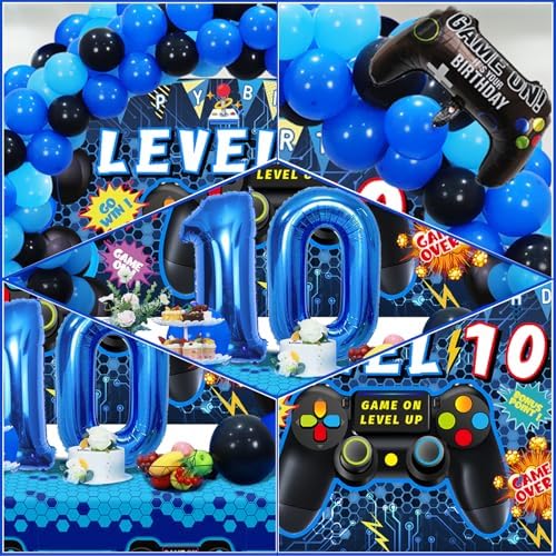 90PCS Blue 10th Birthday Video Game Decorations for Boys