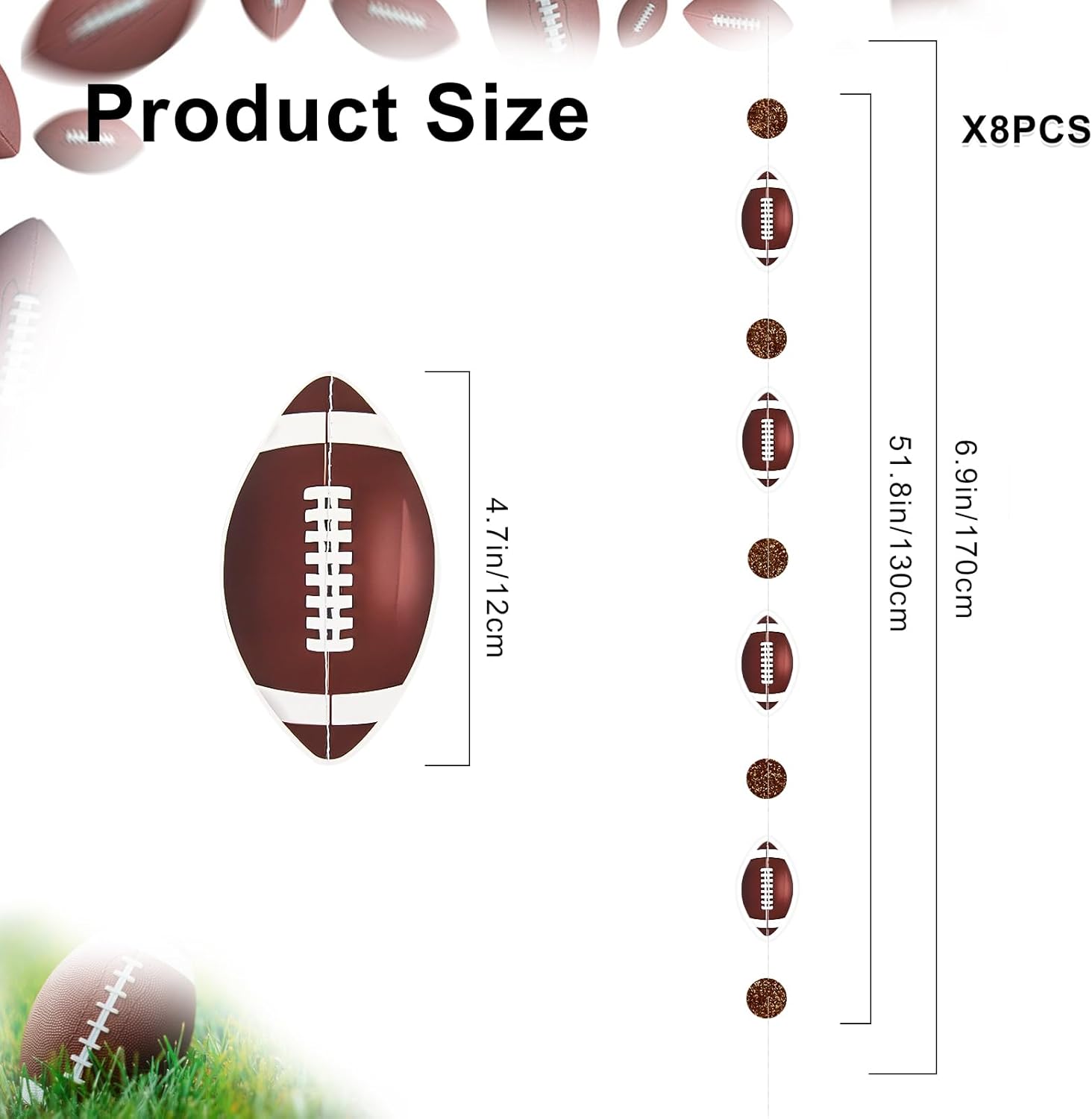 8 Pack Football Party Decorations Glitter Banner