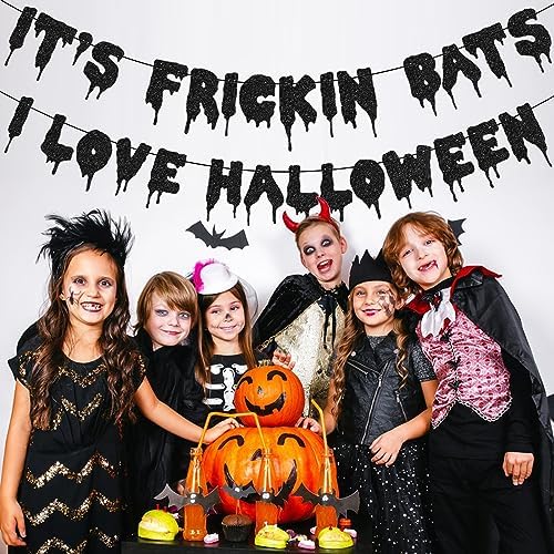 Yisquar Black Glitter Bats Halloween Party Banner