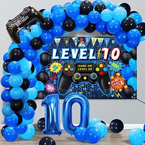 90PCS Blue 10th Birthday Video Game Decorations for Boys