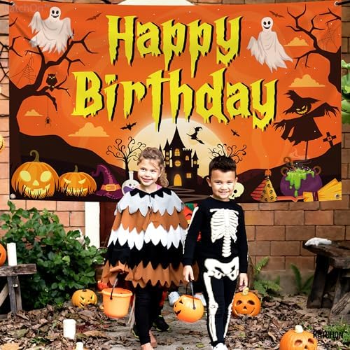 KatchOn Spooky Halloween Happy Birthday Banner - XtraLarge 72x44 Inch