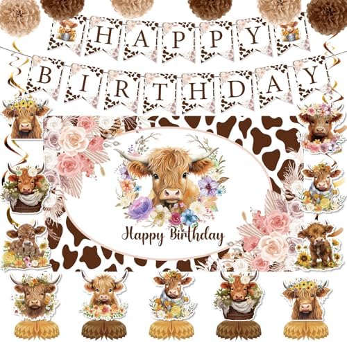 19pcs Highland Cow Party Decorations Set