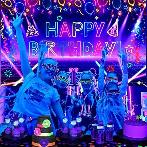 Glow Neon Birthday Party Banner - 71x44 Inch UV Reactive