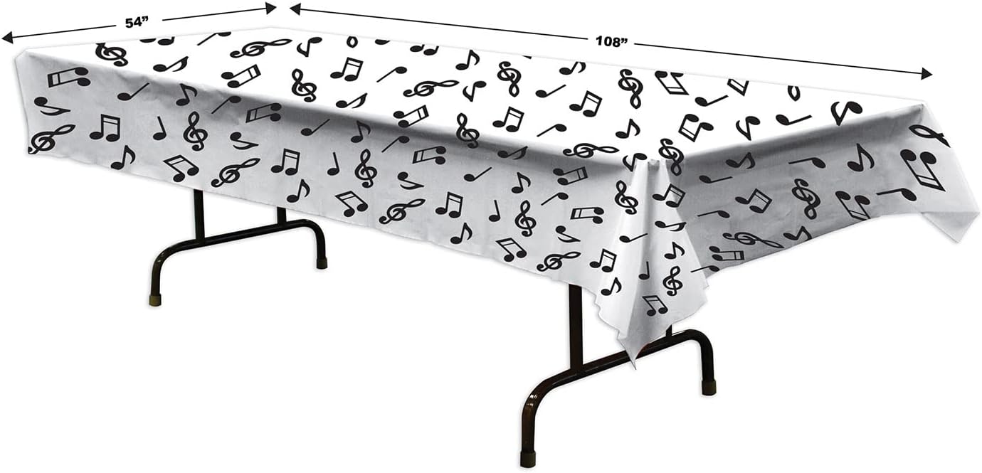 Beistle Musical Notes Tablecover White Black 50s Rock and Roll