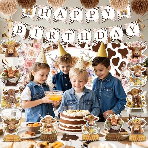 19pcs Highland Cow Party Decorations Set