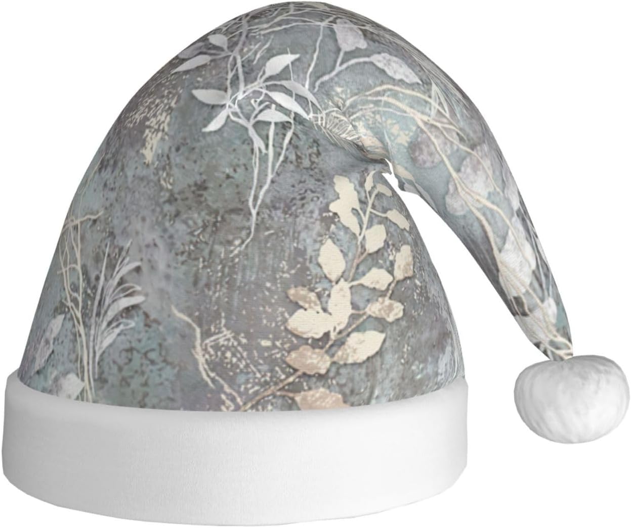 QINZHENG Blue Grace Flora Print Santa Hat for Women