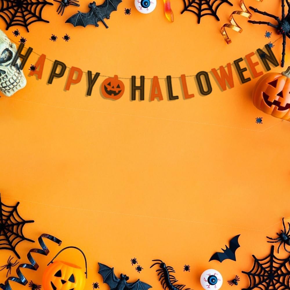 Classic Halloween Felt Banner Orange Black 55x6