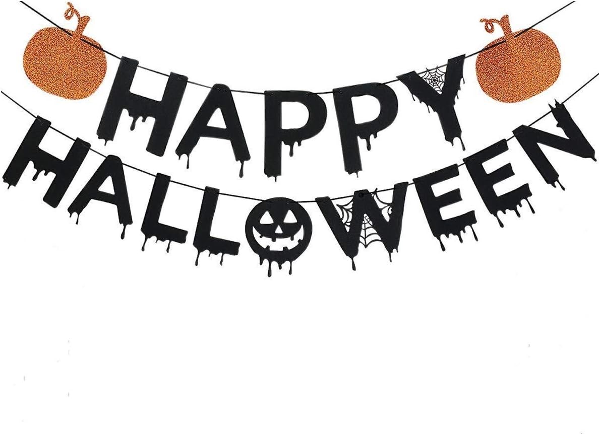 Black Glittery Halloween Banner for Party Decorations