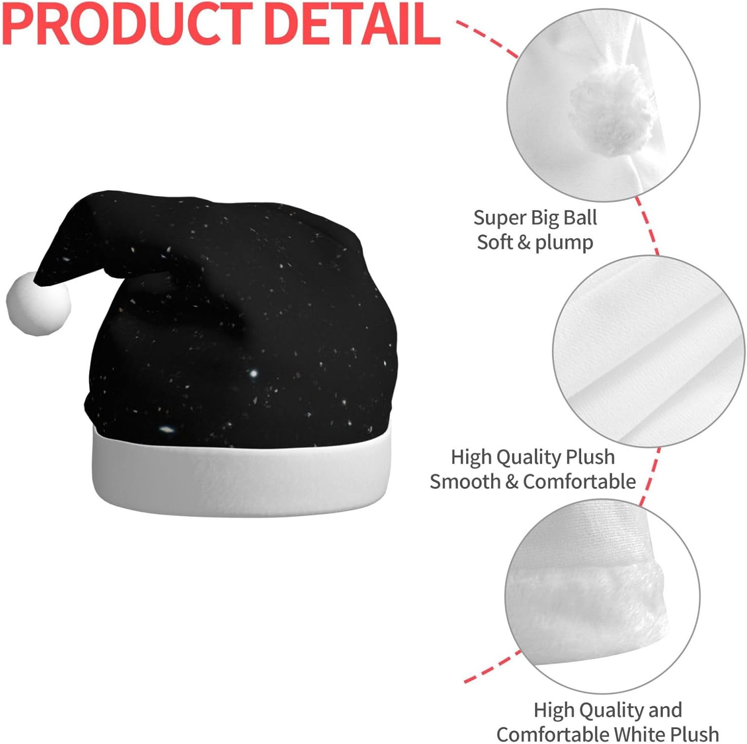 QINZHENG Personalized Santa Hat with Black Glitter Print for Women and Adults
