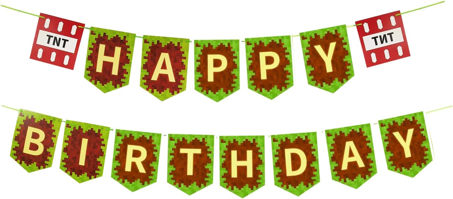 Pixel Miner Happy Birthday Banner Gaming Decor