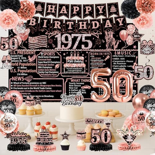 50th Birthday Decor Set 59 pcs Rose Gold Party Essentials