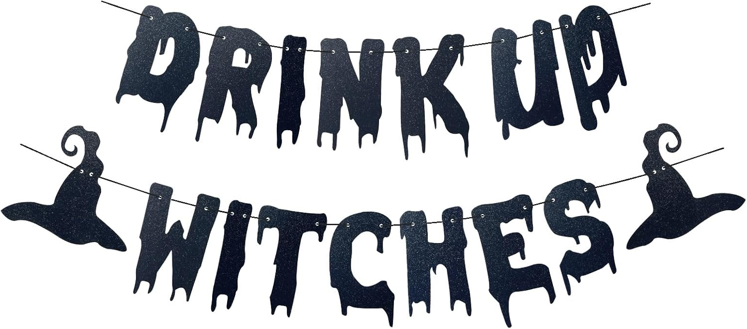 Glittery Black Drink Up Witches Halloween Banner