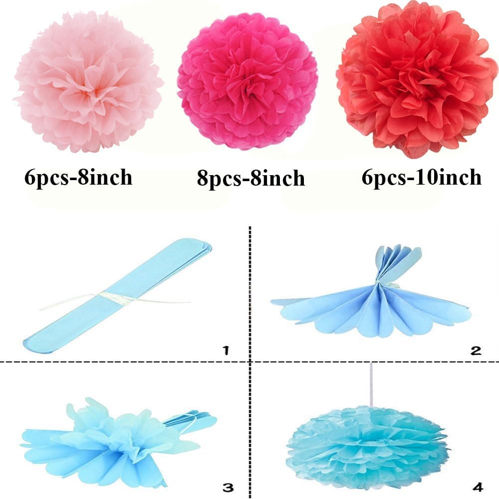 YLYs Love Tissue Pom Poms 20pcs Pink Set Decorations