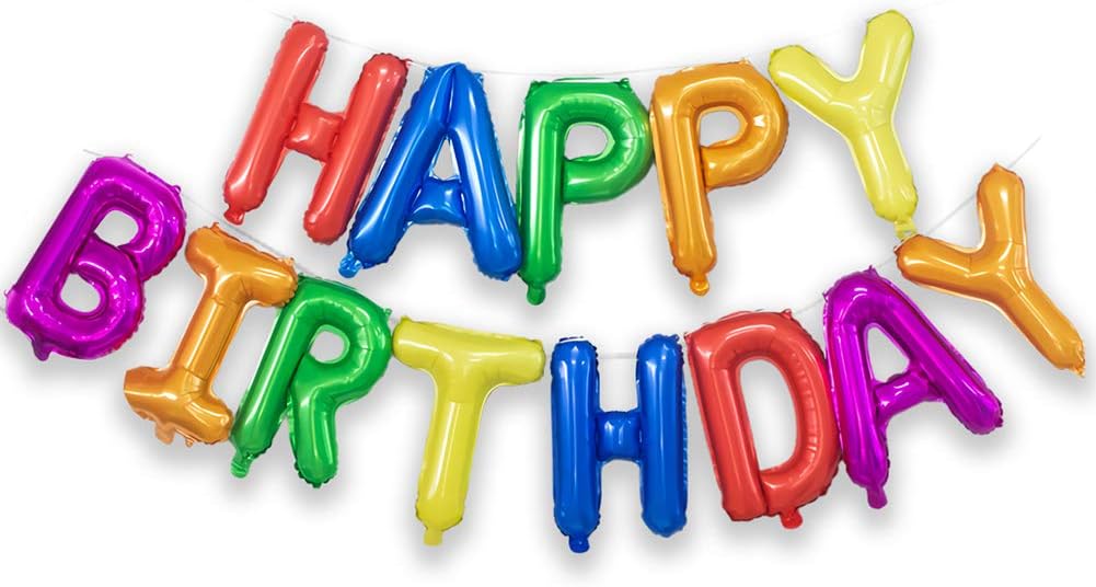 Rainbow Happy Birthday Balloons Banner 16 Inch Mylar Foil Letters Sign