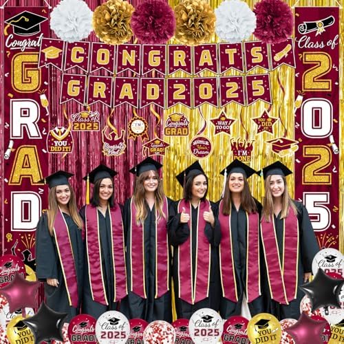 2025 Graduation Party Decorations Maroon Gold Set
