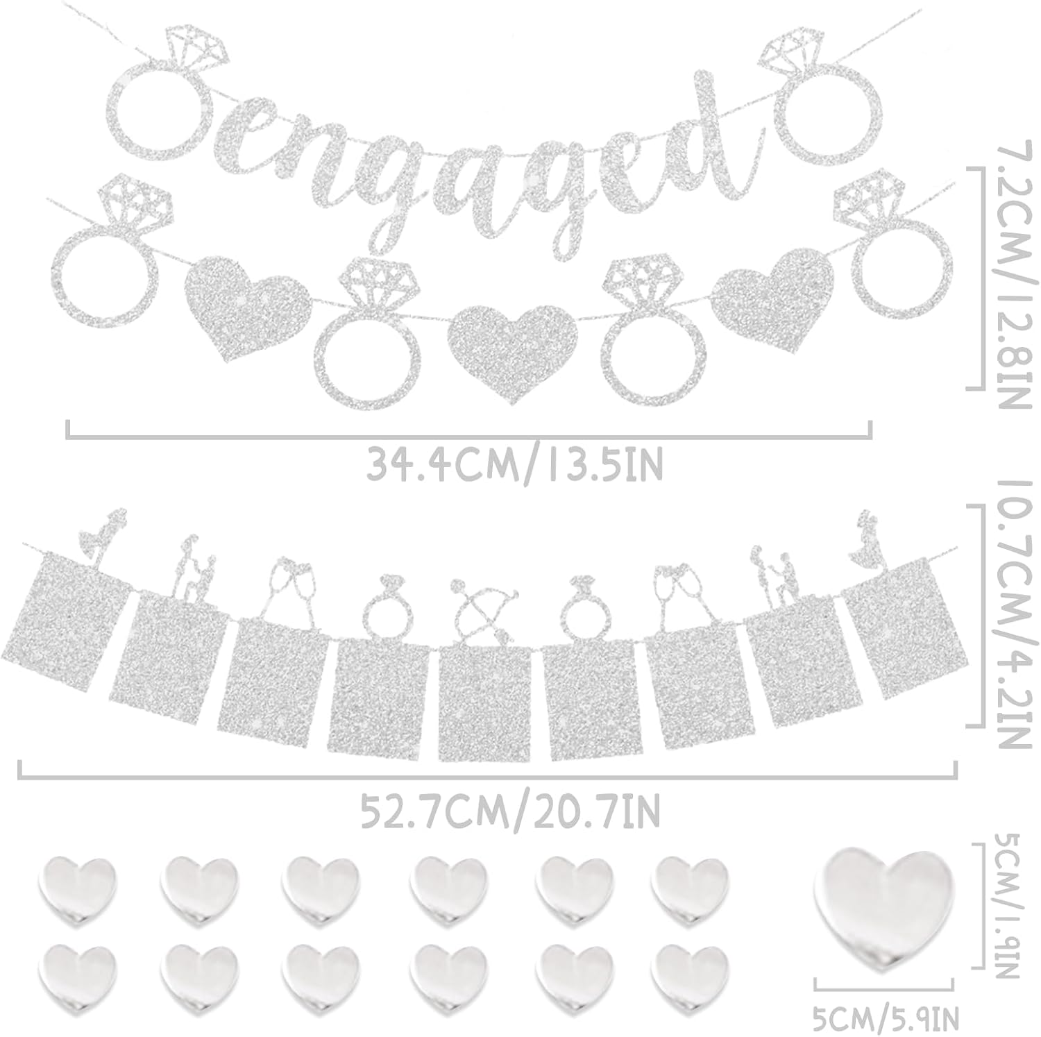 Silver Glitter Engagement Party Banners with Heart Garland