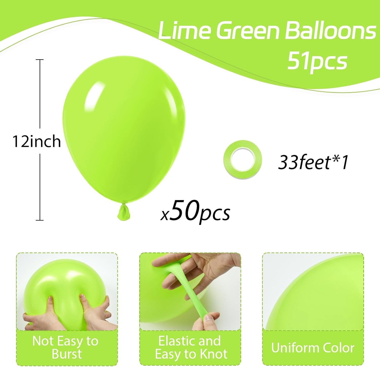 Lime Green Balloons 12 Inch 50pcs Party Decorations