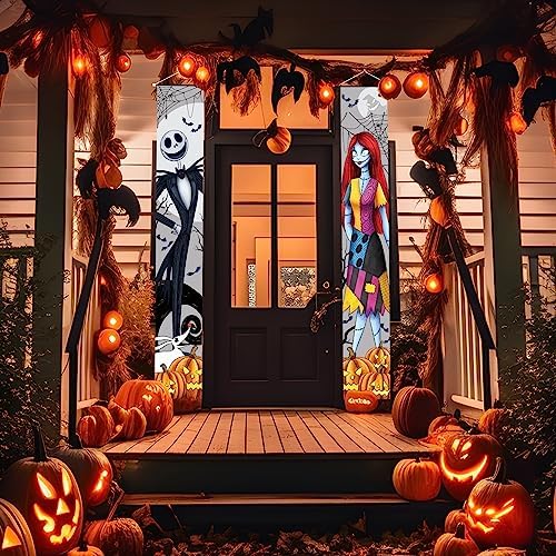 Jack and Sally Halloween Banners - 2 PCS Outdoor Porch Signs