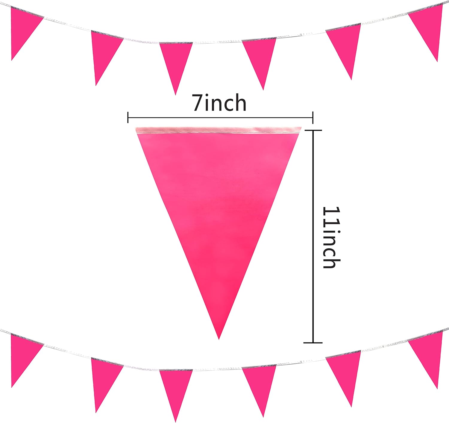 100 Feet Pink Pennant Bunting Flags for Party Decorations