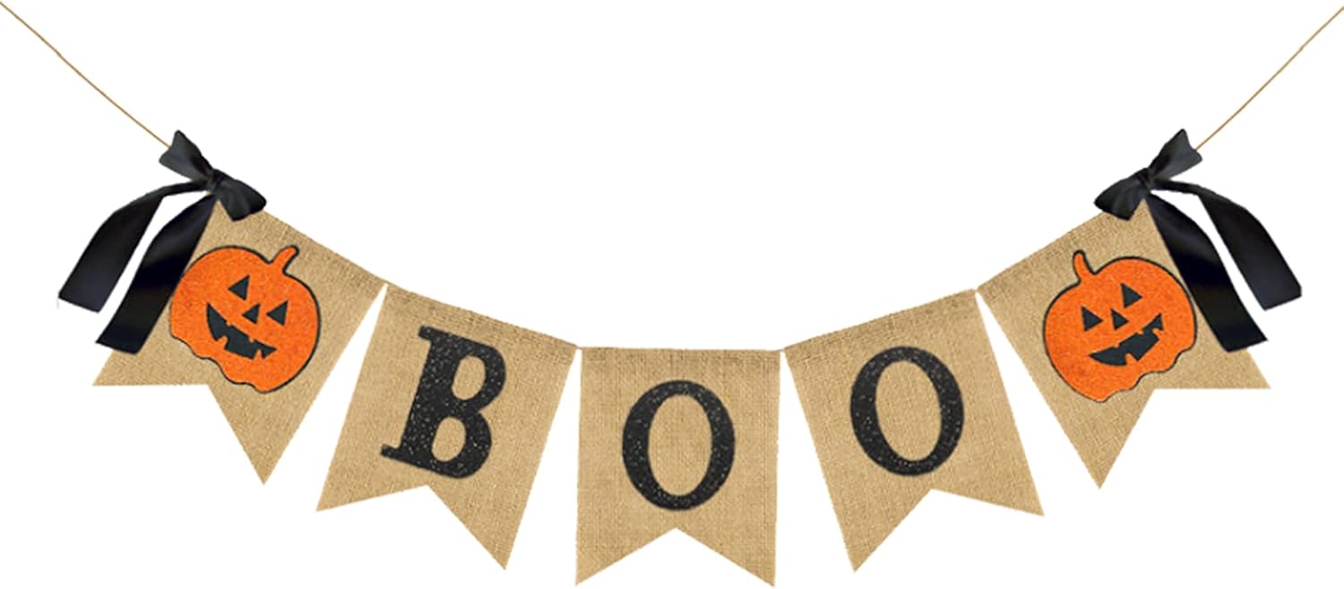 Whaline Halloween Bunting Banner with Glitter Pumpkin and Boo Design