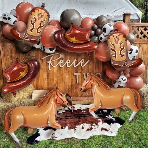 6PCS Western Themed Balloons Horse Cowgirl Hat Boot Decorations