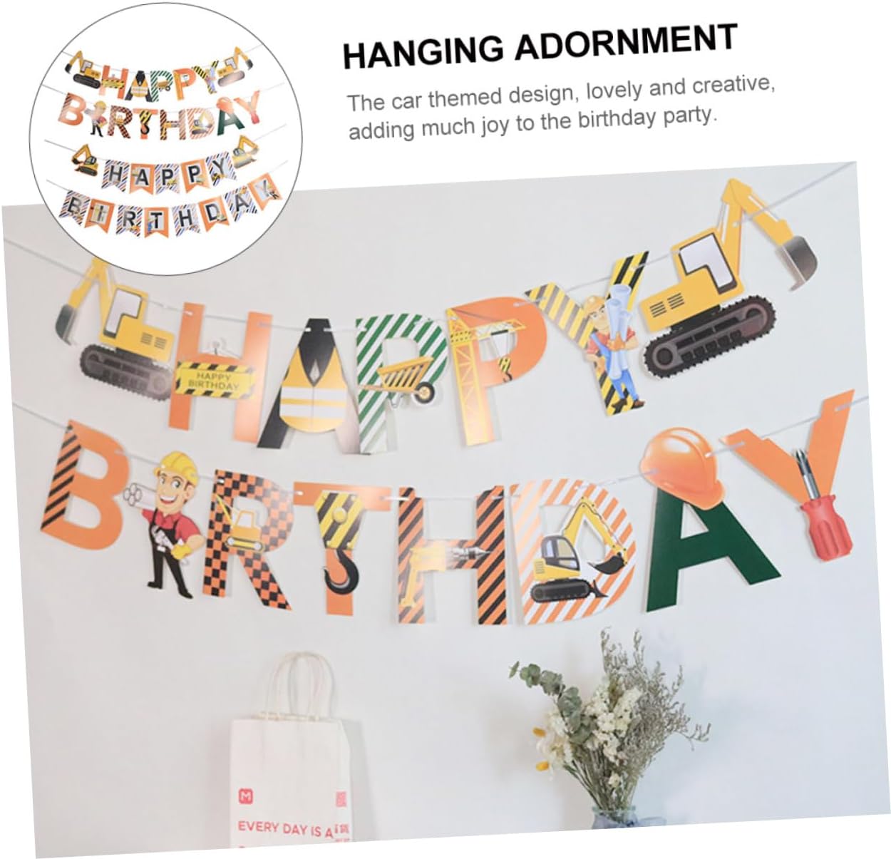 Milisten 2pcs Car Themed Birthday Hanging Flags