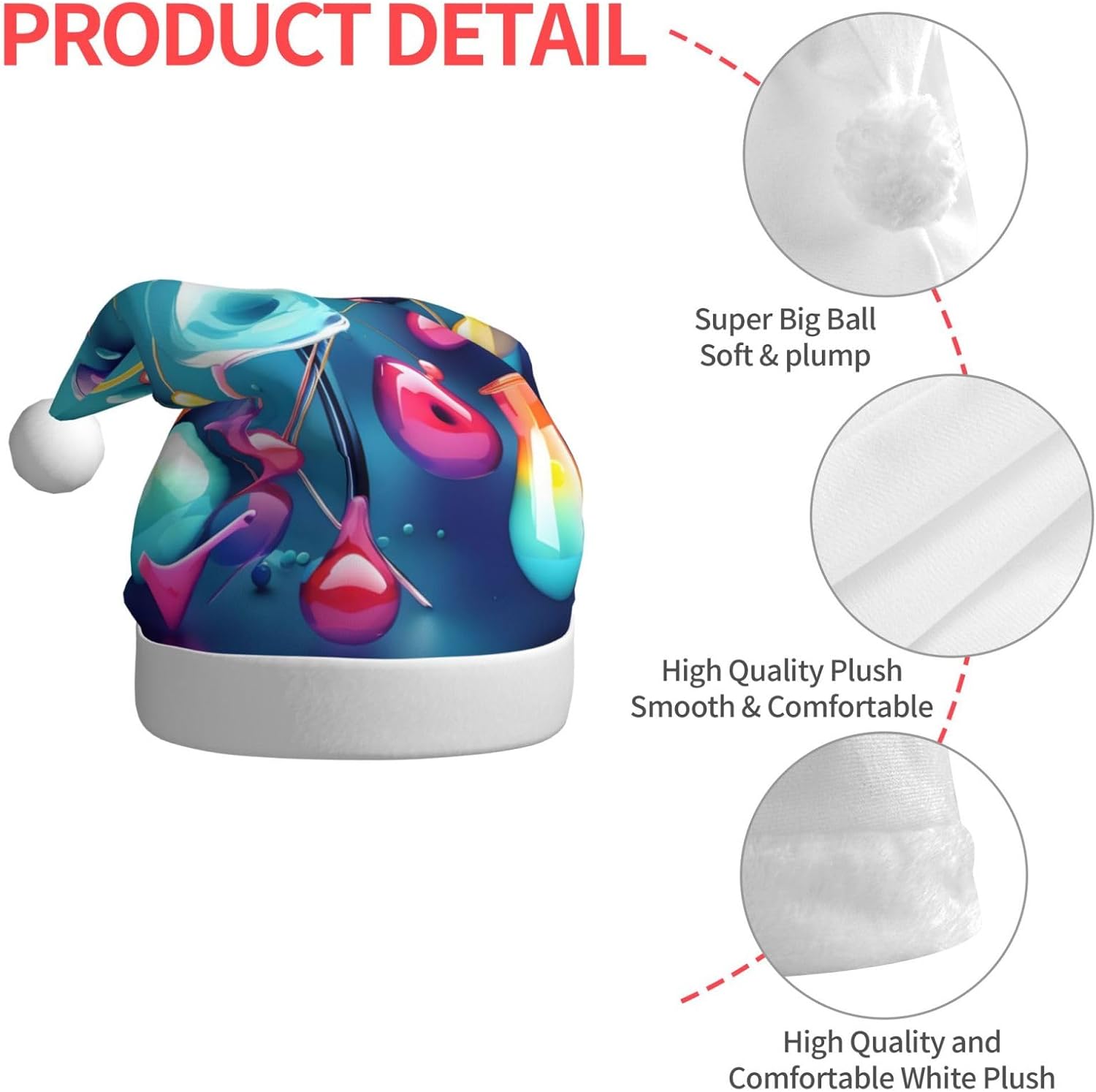 QINZHENG 3D Print Santa Hat with Abstract Science Design
