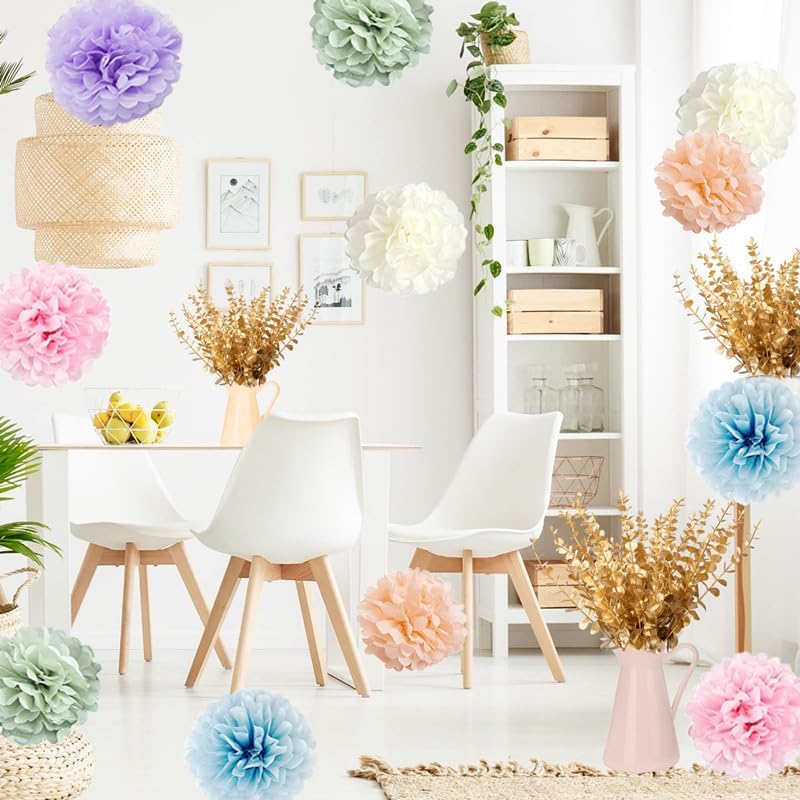 Rainbow Tissue Paper Pom Poms Party Decorations