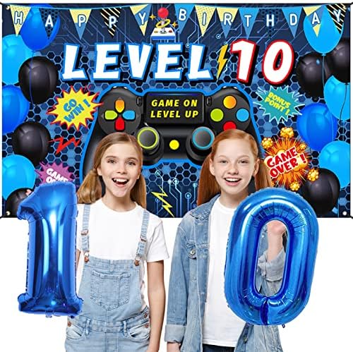 90PCS Blue 10th Birthday Video Game Decorations for Boys