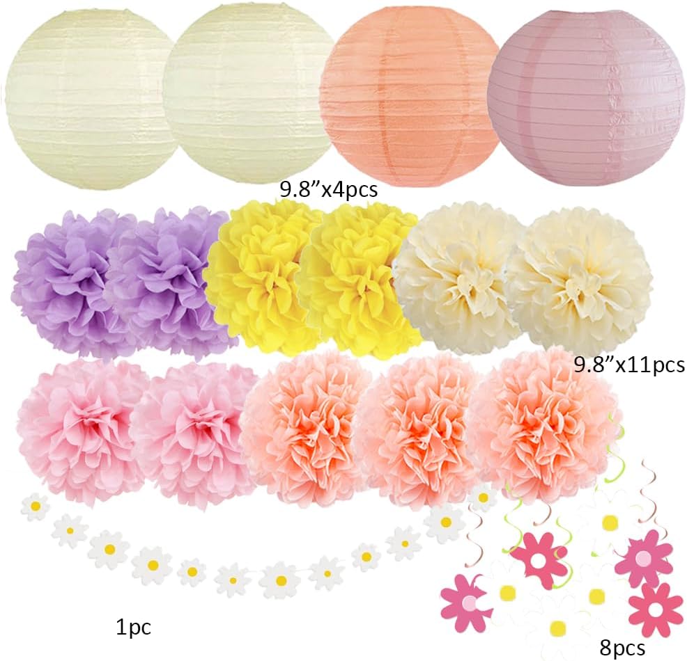 Boho Daisy Party Decorations Kit 11pcs Pom Poms