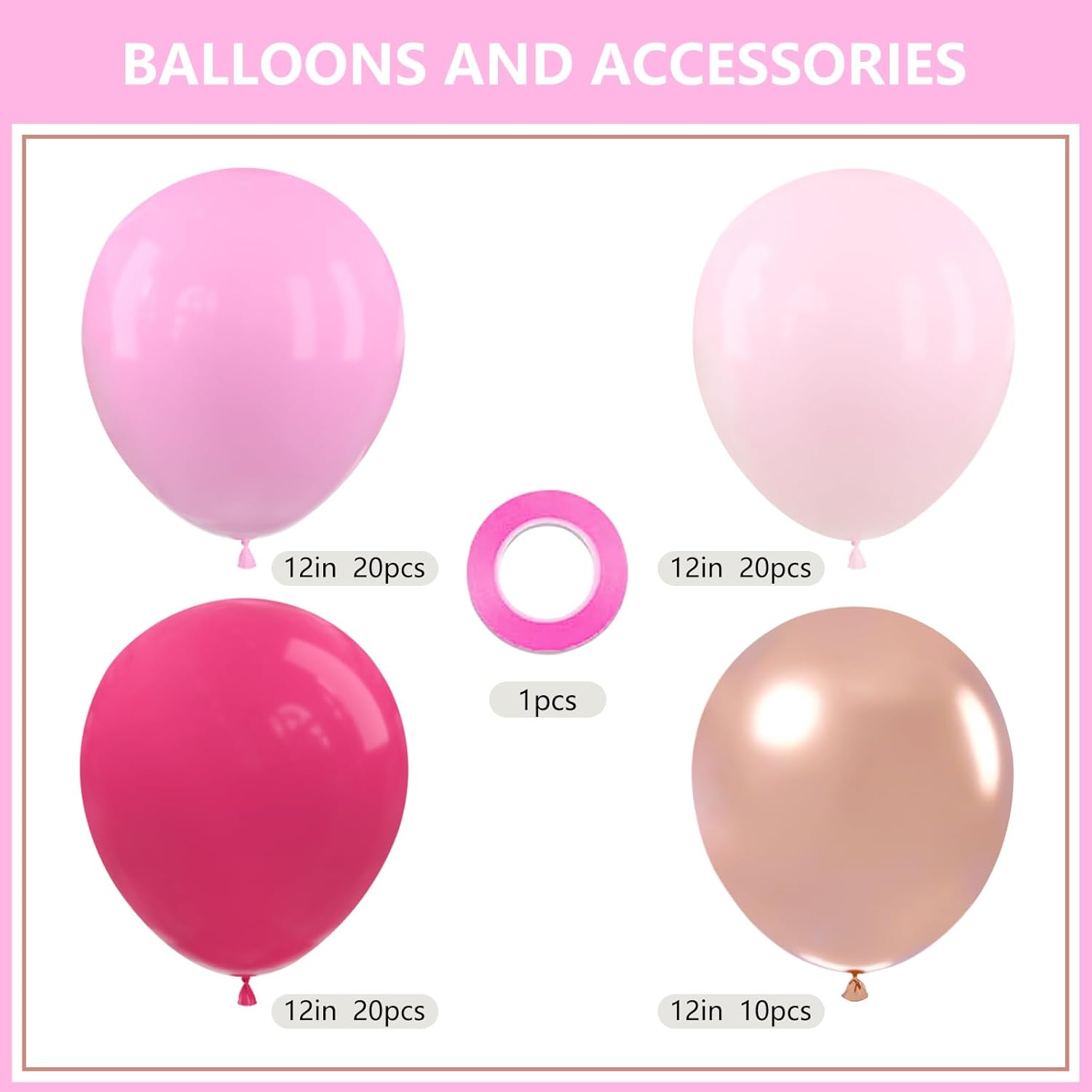 Pink and Rose Gold Balloon Set 12 Inches 70 Pcs Party Balloons