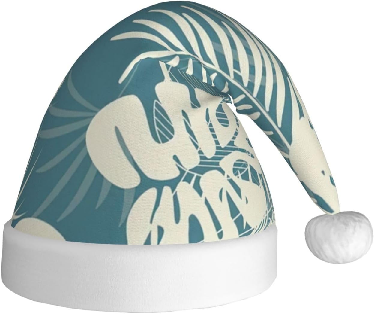 QINZHENG Velvet Santa Hat with Leaves Print