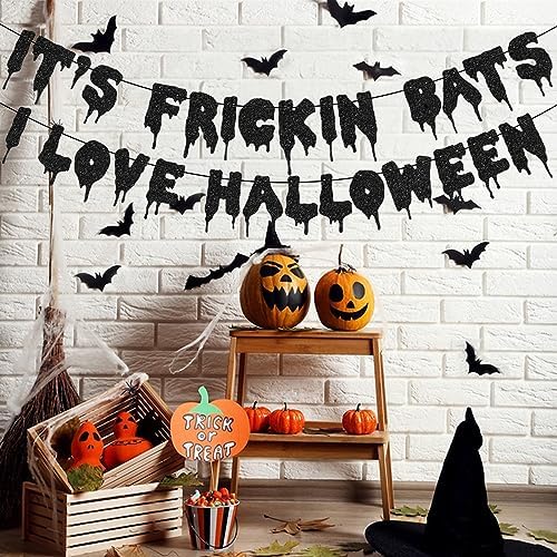 Yisquar Black Glitter Bats Halloween Party Banner