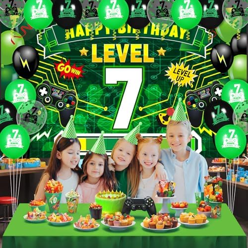 Level Up 7th Birthday Banner and Balloons Set