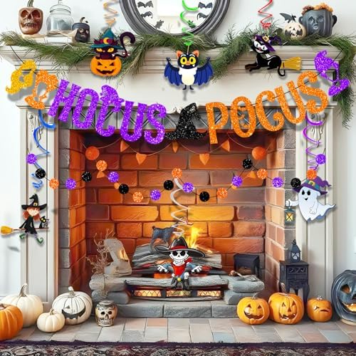 Halloween Banner Bunting Decor Set with Glitter