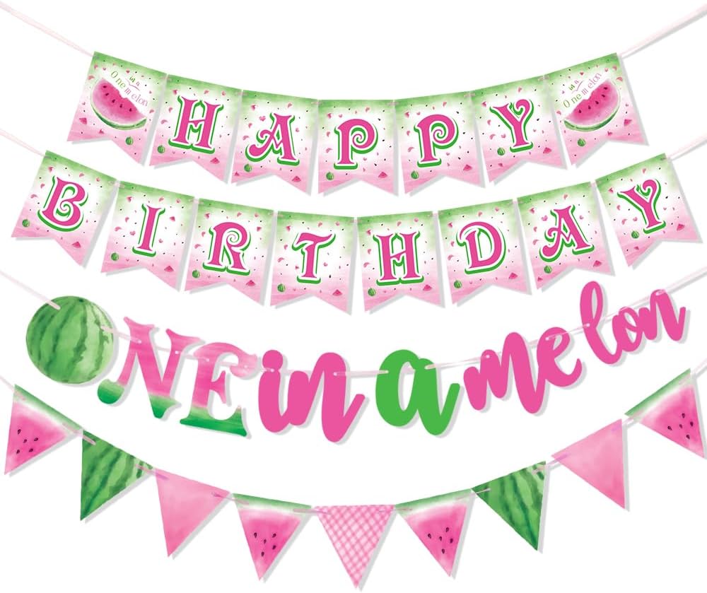 Watermelon Birthday Banner for Summer Kids Party Decor