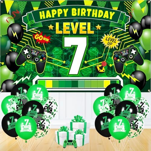 Level Up 7th Birthday Banner and Balloons Set