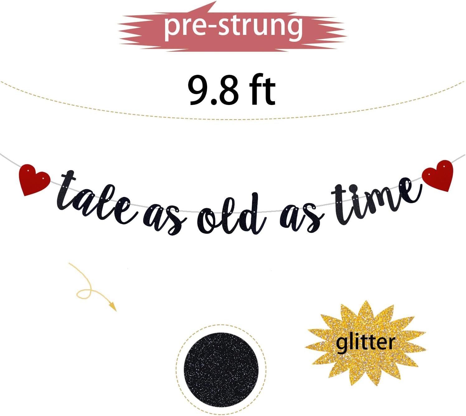Black Glitter Tale As Old As Time Pre-Strung Banner