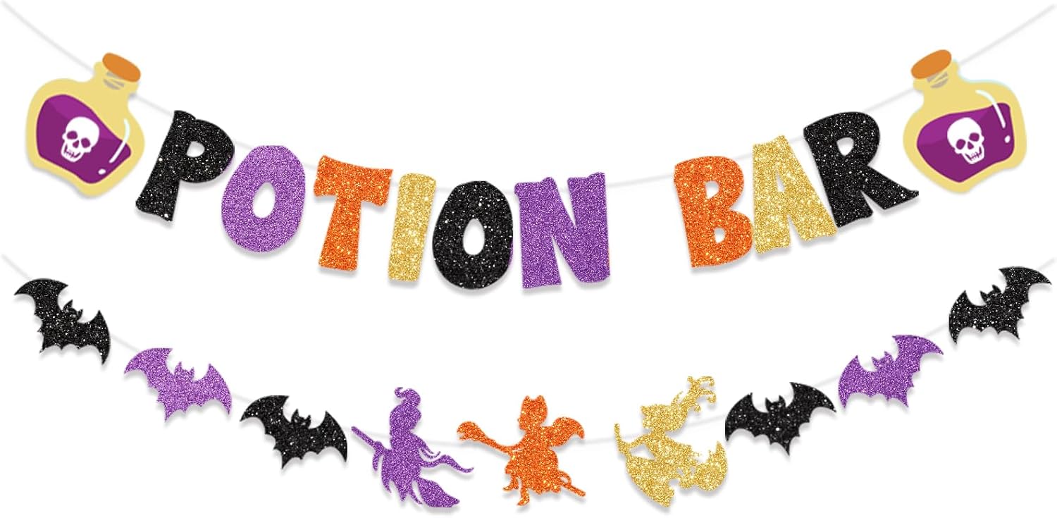 Glitter Potion Bar Halloween Decor Banner with Signs
