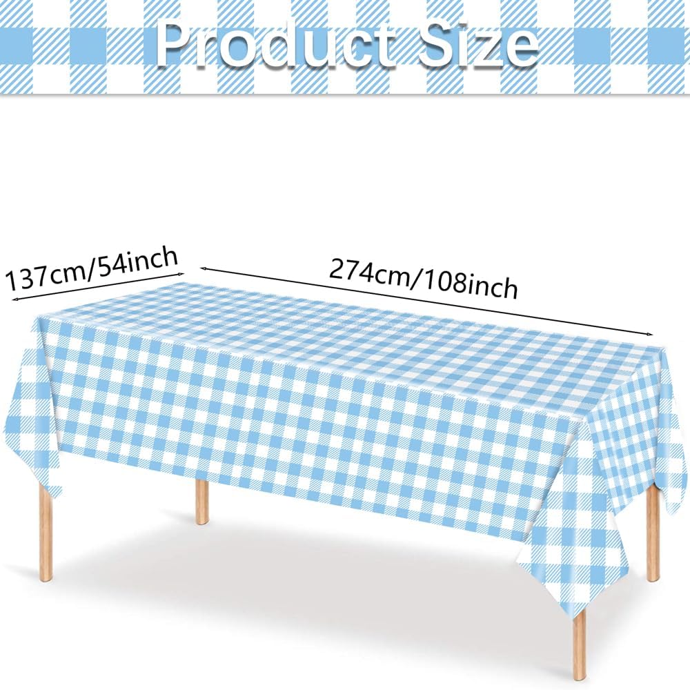 3 Pcs Light Blue Checkered Tablecloth for Outdoor Picnic and Party