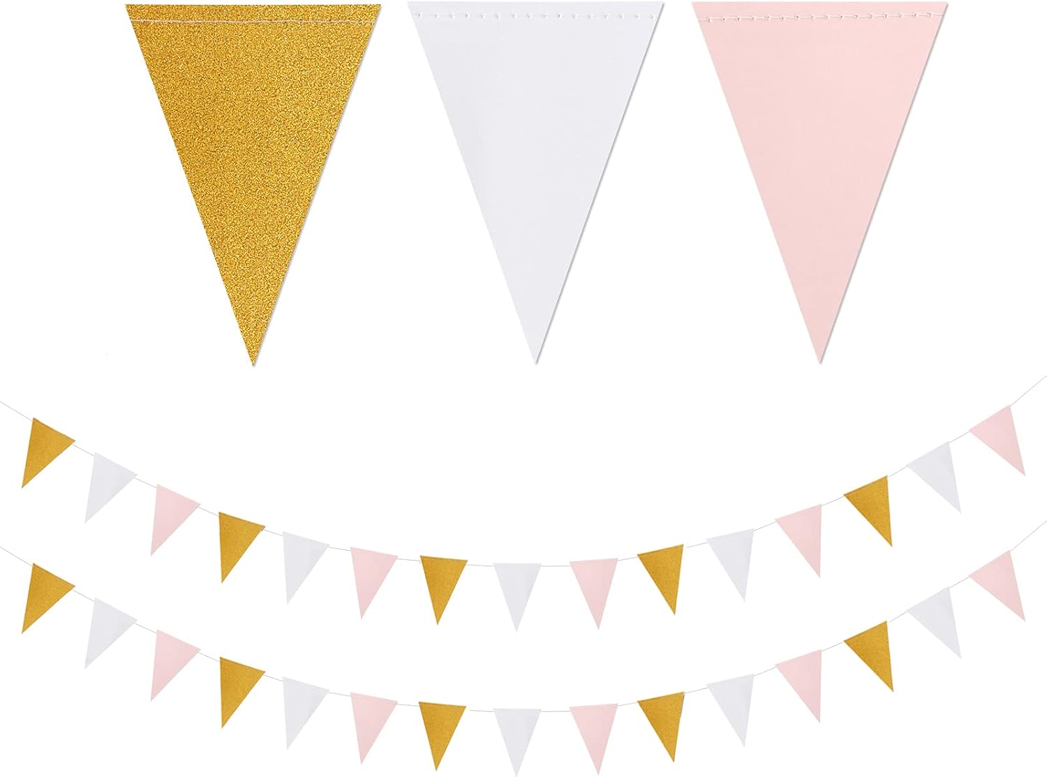 Pink White Gold Pennant Banner 2 Pack Decor