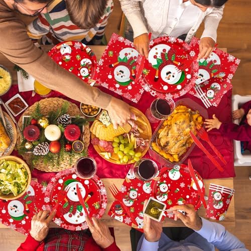 142Pcs Christmas Party Supplies Snowman Plates Napkins Tableware Kit