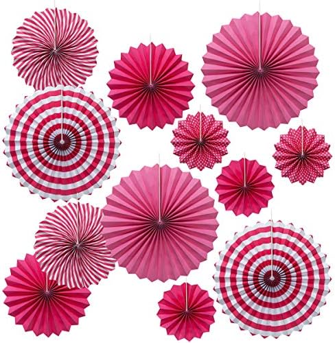ONUPGO 12PCS Pink Fiesta Paper Fans Decorations