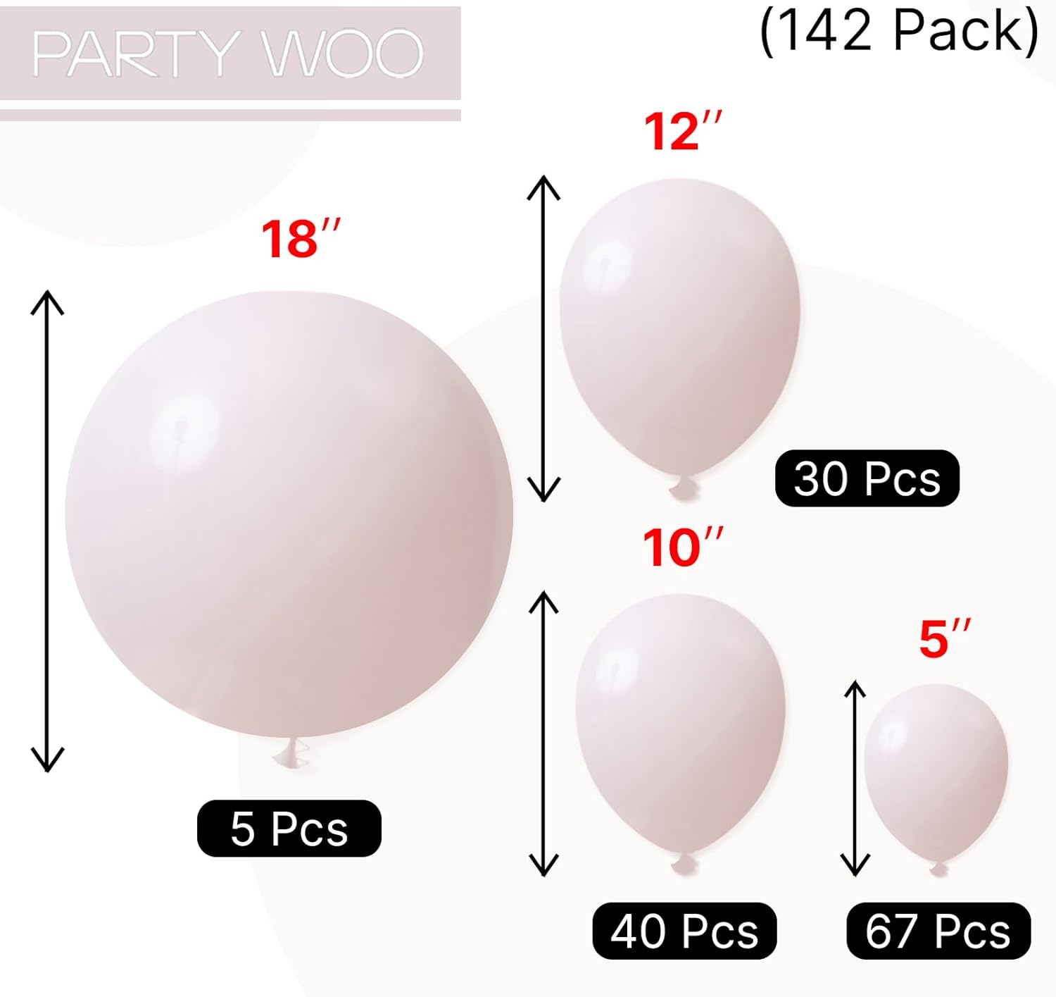 PartyWoo White Sand Balloons 142pcs Different Sizes Pack