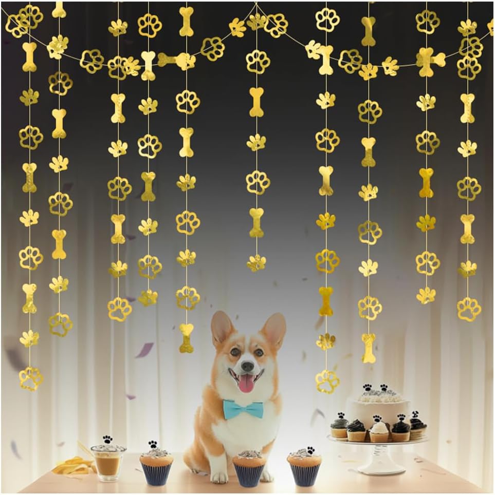 Gold Double Sided Dog Paw Party Banner Decorations