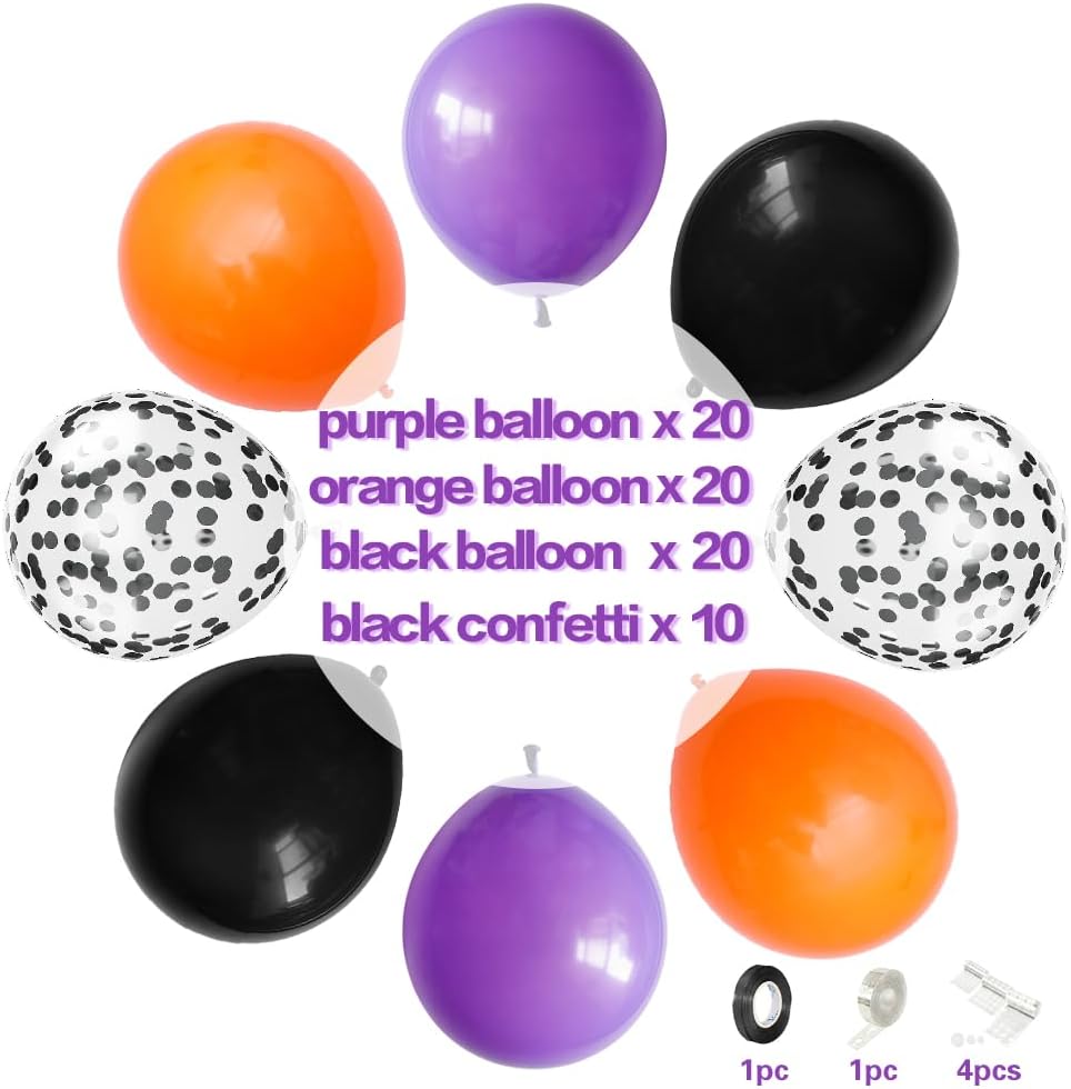 70pcs Orange Purple Black Balloons for Halloween Party Decorations