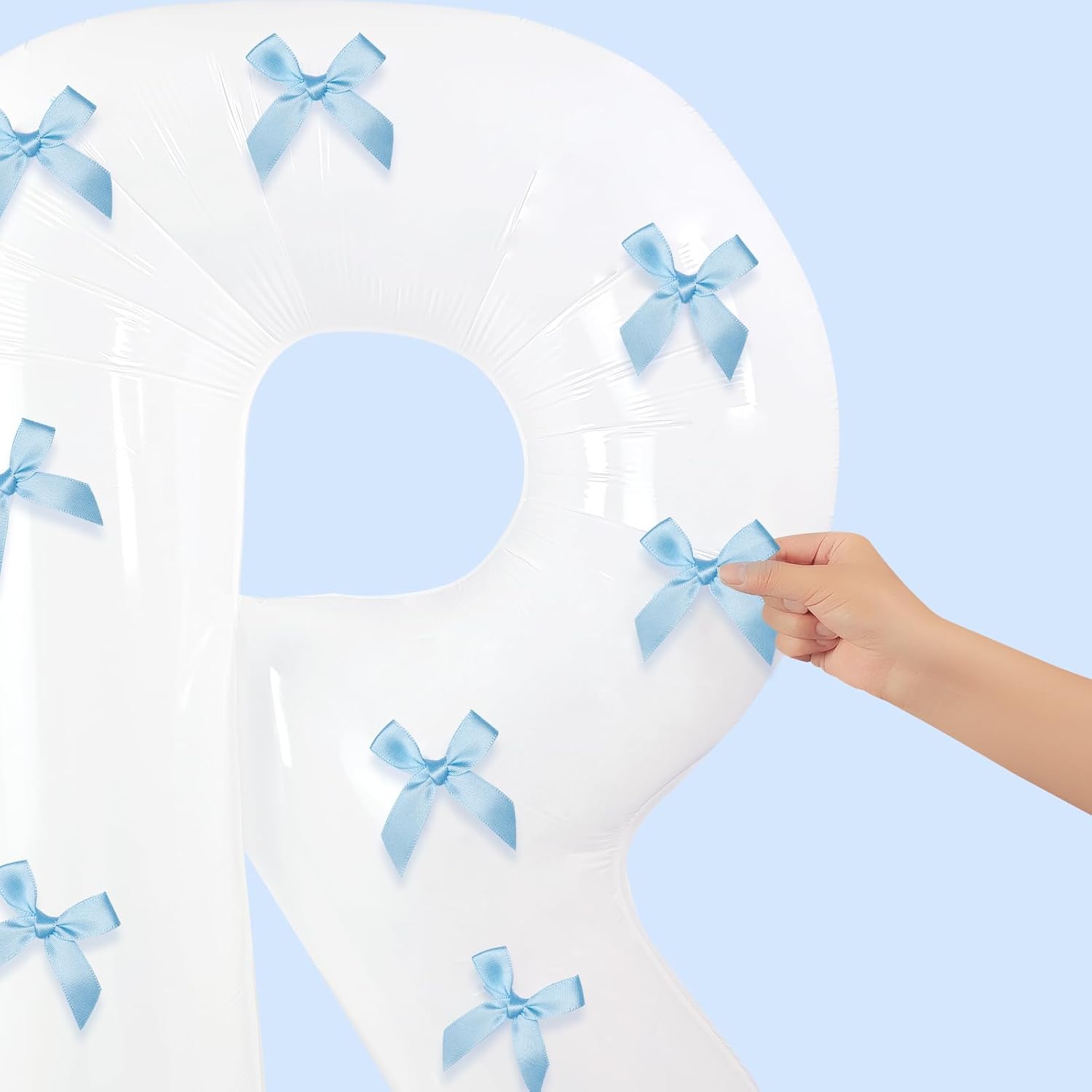 40 Inch White Jumbo Bride Balloons with Blue Bows