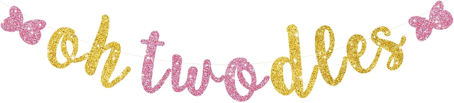 Glitter Pink Gold Oh Twodles Baby Birthday Banner Garland